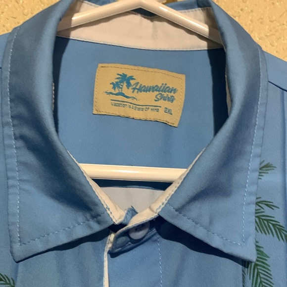 Hawaiian Shirts Mens 2XL Blue Short Sleeve Palm Trees Front Buttons Light Weight - Picture 7 of 11